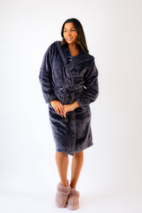 Ladies plush fleece personalised dressing gown Charcoal