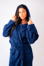 Load image into Gallery viewer, Ladies personalised back luxury hooded terry towelling dressing gown
