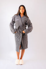 Load image into Gallery viewer, Ladies personalised back luxury hooded terry towelling dressing gown
