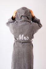 Load image into Gallery viewer, Ladies personalised back luxury hooded terry towelling dressing gown
