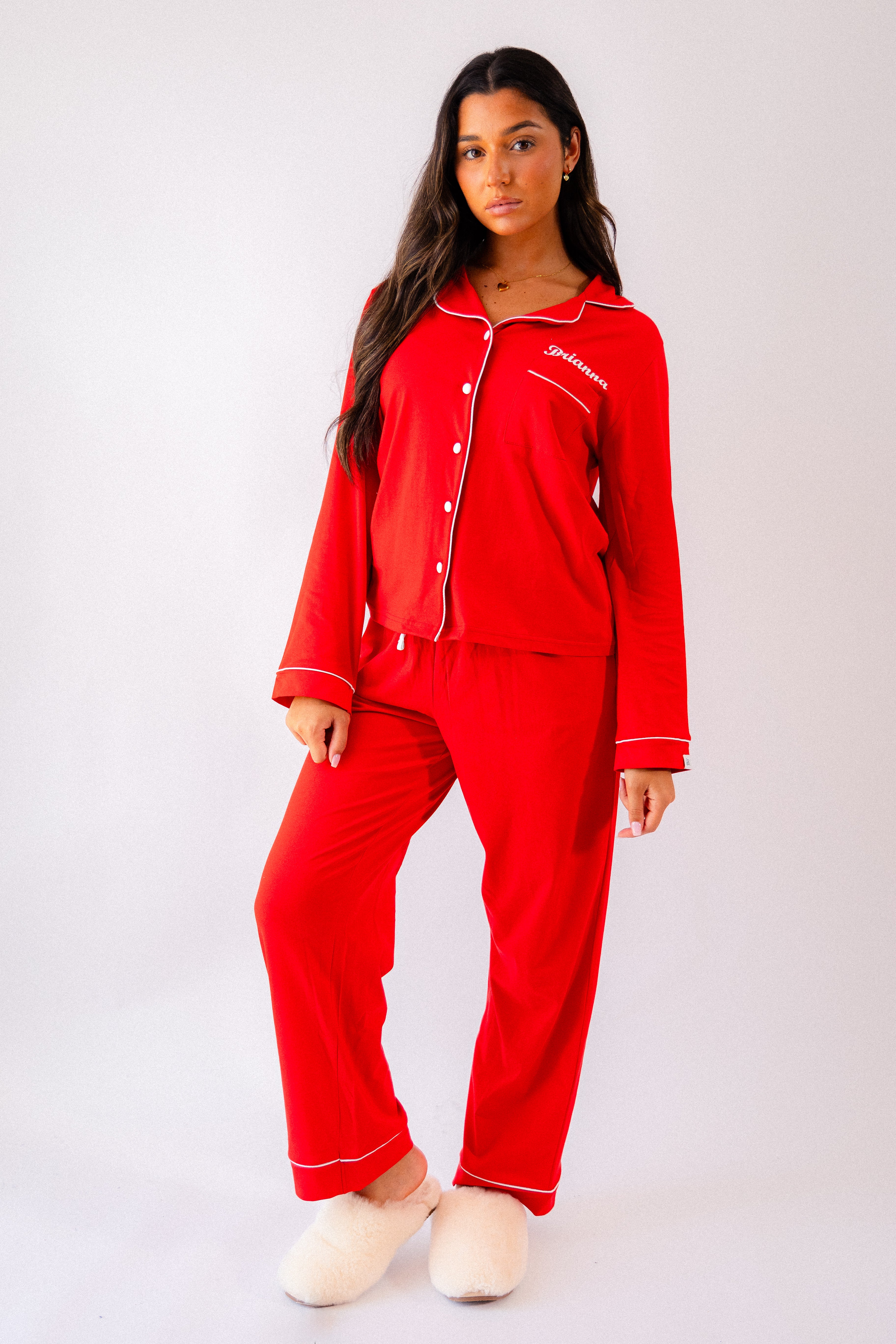 Pre-order- Lulabay ladies personalised jersey long sleeve shirt and trouser pyjama set