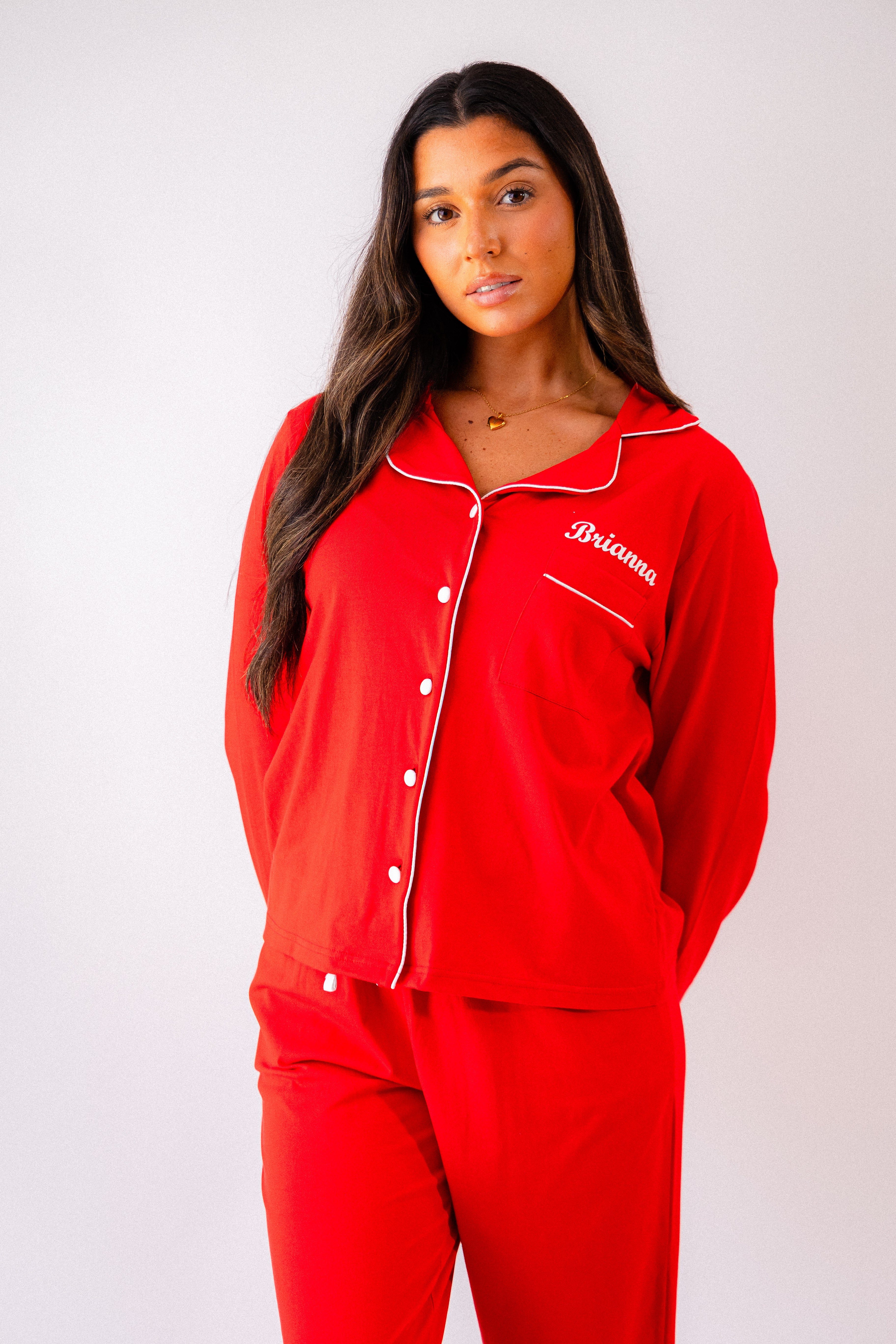 Pre-order- Lulabay ladies personalised jersey long sleeve shirt and trouser pyjama set