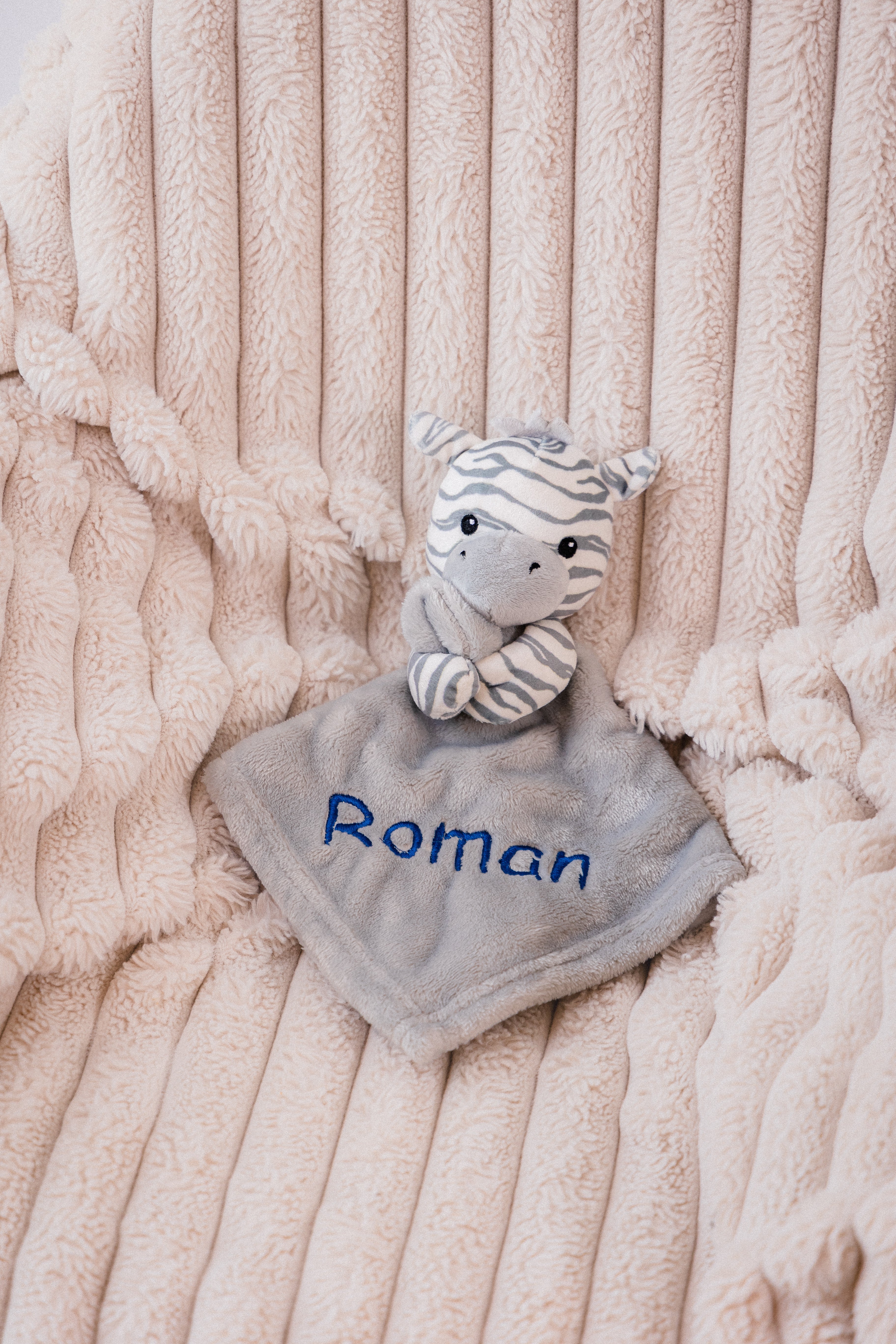 Babies personalised zebra comforter