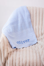 Load image into Gallery viewer, Babies personalised luxury heavy knit cellular panel blanket
