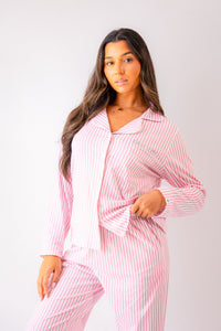 Pre-order- Lulabay ladies luxury personalised stripe long pyjama set