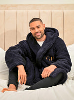 Load image into Gallery viewer, Mens personalised hooded premium dressing gown Black
