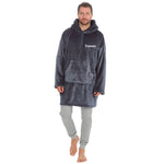 Load image into Gallery viewer, This mens Charcoal over sized hoodie made from a super plush fabric with a Black borg lined hood for extra warmth. With a hood to the back and a kangaroo pocket to the front. Complete with your name embroidered to the chest. 
