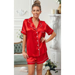 Load image into Gallery viewer, Lulabay ladies personalised bridal satin short sleeve shirt and short pyjama set
