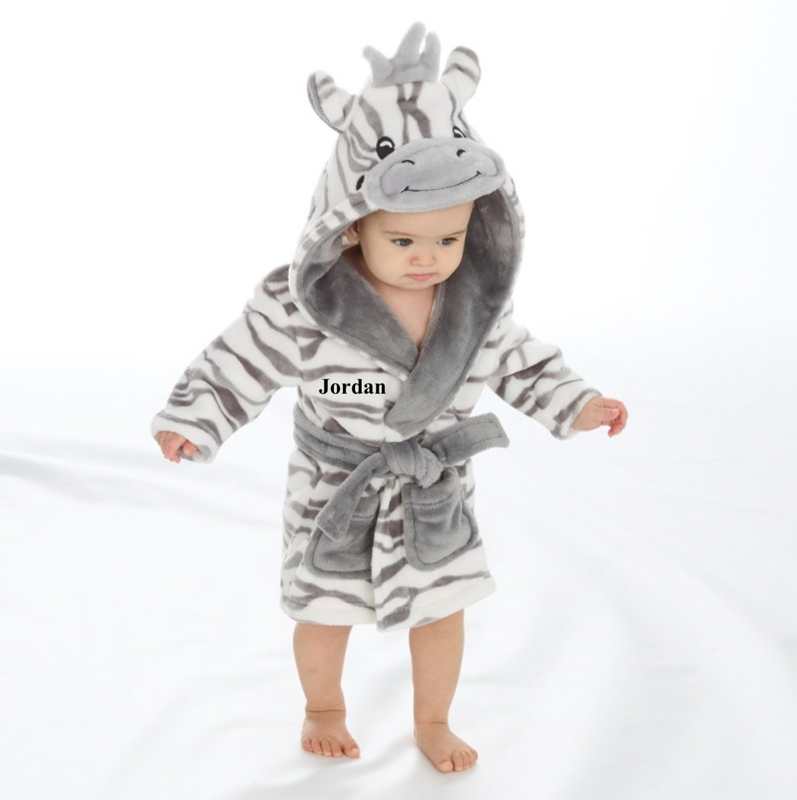 Kids unisex personalised Zebra hooded dressing gown