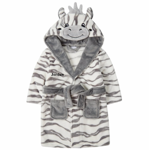 Kids unisex personalised Zebra hooded dressing gown