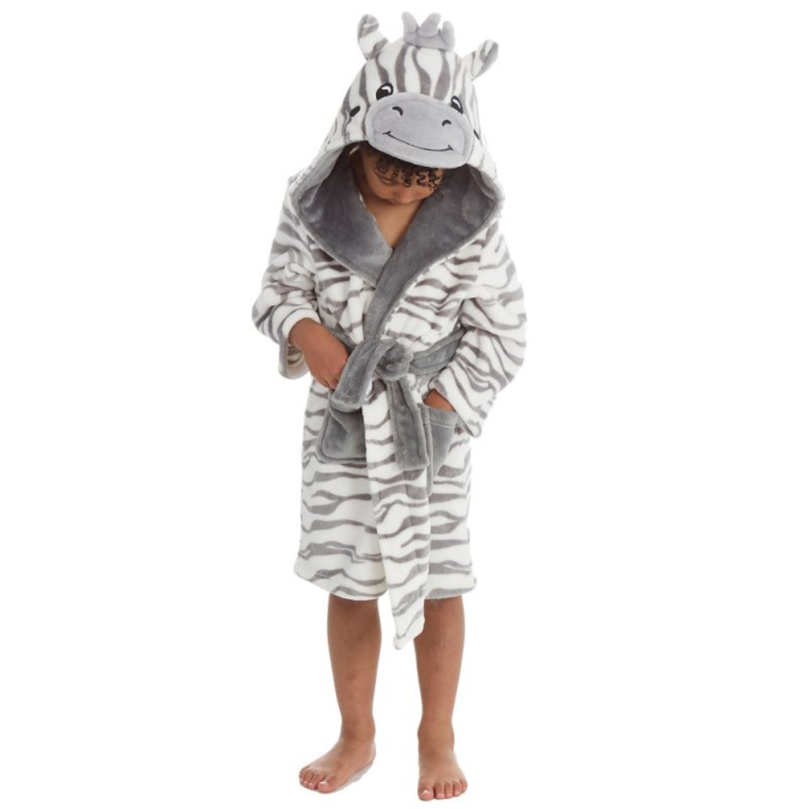 Kids unisex personalised Zebra hooded dressing gown