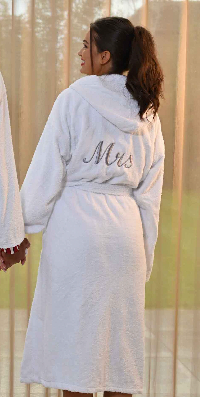 Ladies personalised back luxury hooded terry towelling dressing gown