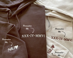 Load image into Gallery viewer, Mens personalised Roman Numerals Over Head Hoody
