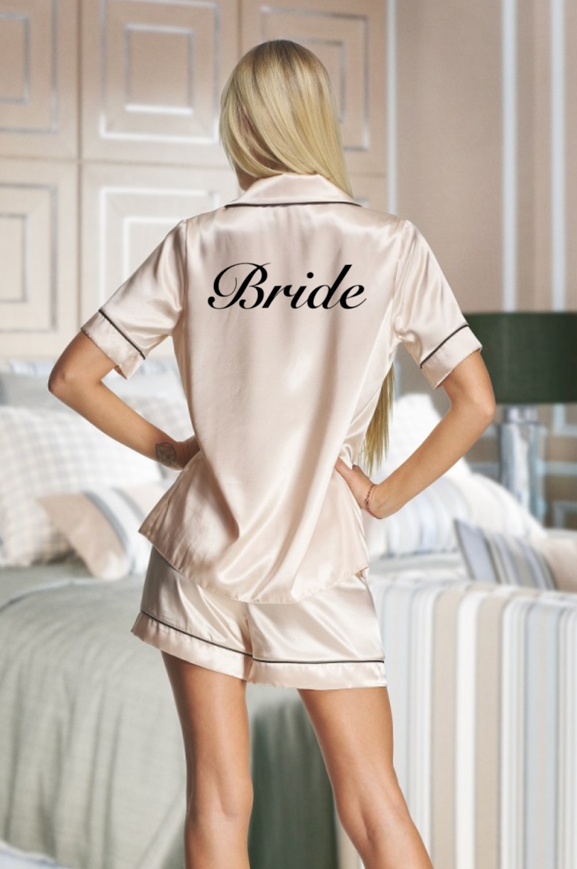 Lulabay ladies personalised bridal satin short sleeve shirt and short pyjama set