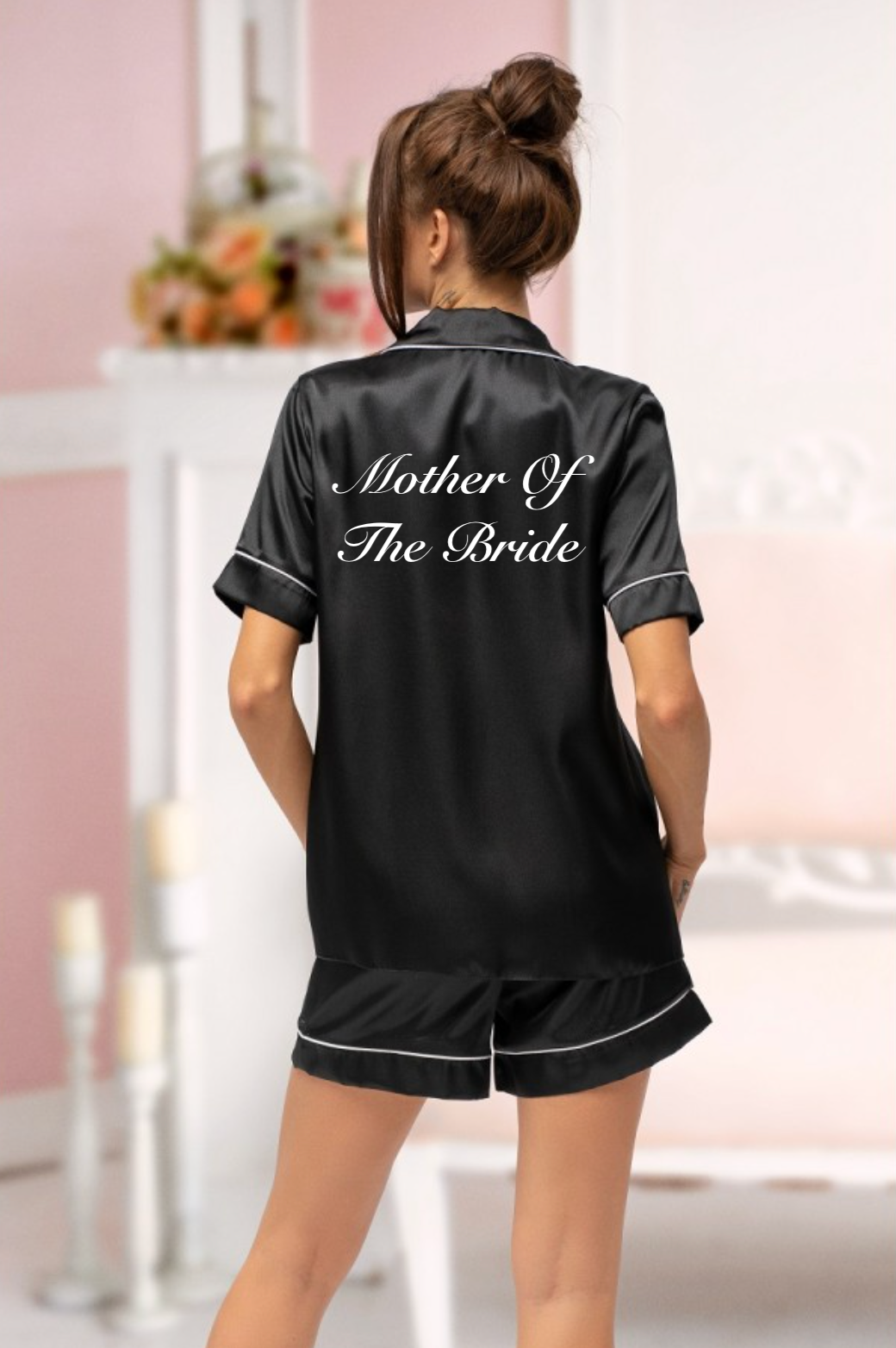 Lulabay ladies personalised bridal satin short sleeve shirt and short pyjama set