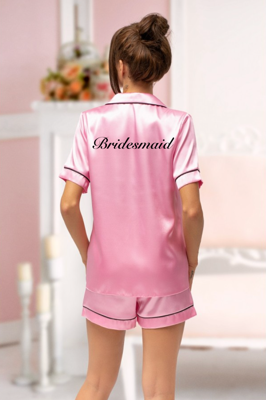 Lulabay ladies personalised bridal satin short sleeve shirt and short pyjama set