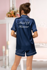 Load image into Gallery viewer, Lulabay ladies personalised bridal satin short sleeve shirt and short pyjama set
