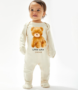 Babies little cutie teddy bear personalised sleepsuit