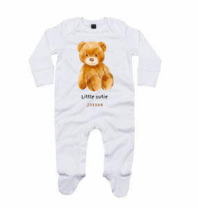 Babies little cutie teddy bear personalised sleepsuit