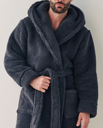 Load image into Gallery viewer, Mens personalised hooded premium dressing gown Black
