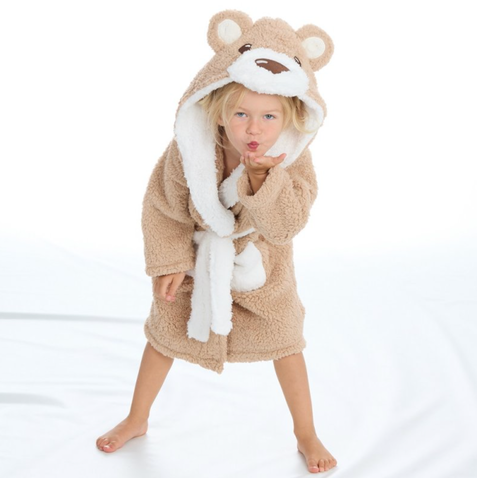 Kids unisex personalised Teddy Bear hooded Borg dressing gown Lulabay