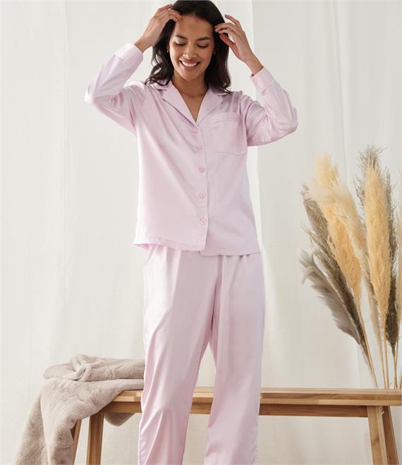 Lulabay ladies personalised satin long sleeve shirt and trouser pyjama set