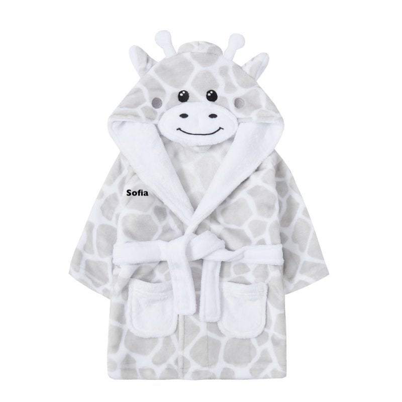 Babies personalised Giraffe hooded dressing gown