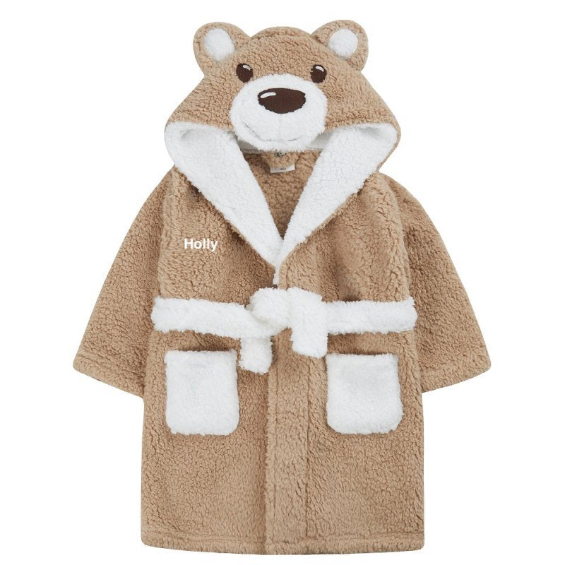 Kids unisex personalised Teddy Bear hooded Borg dressing gown