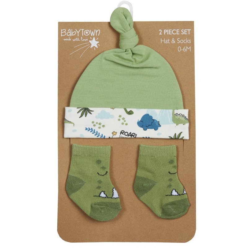 Baby boys novelty dinosaur hat & sock set