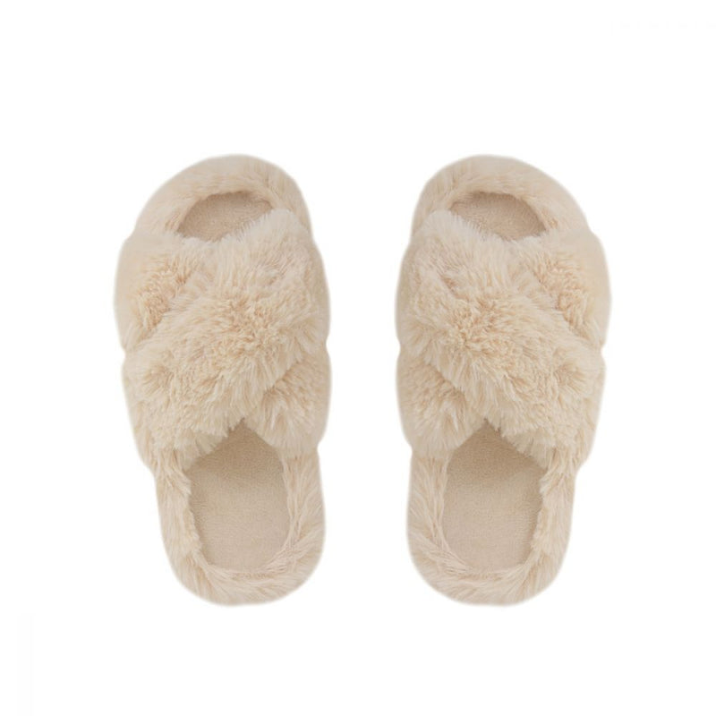 Lulabay ladies faux fur crossover slippers