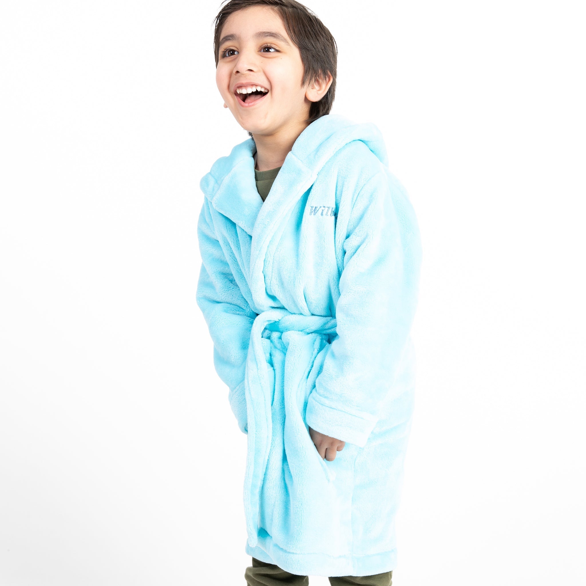 Lulabay boys personalised hooded dressing gown and dinosaur toy gift set