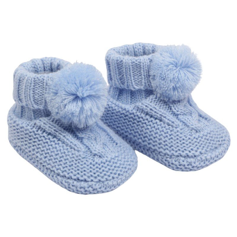 Babies Cable Knit Pom Pom Bootees