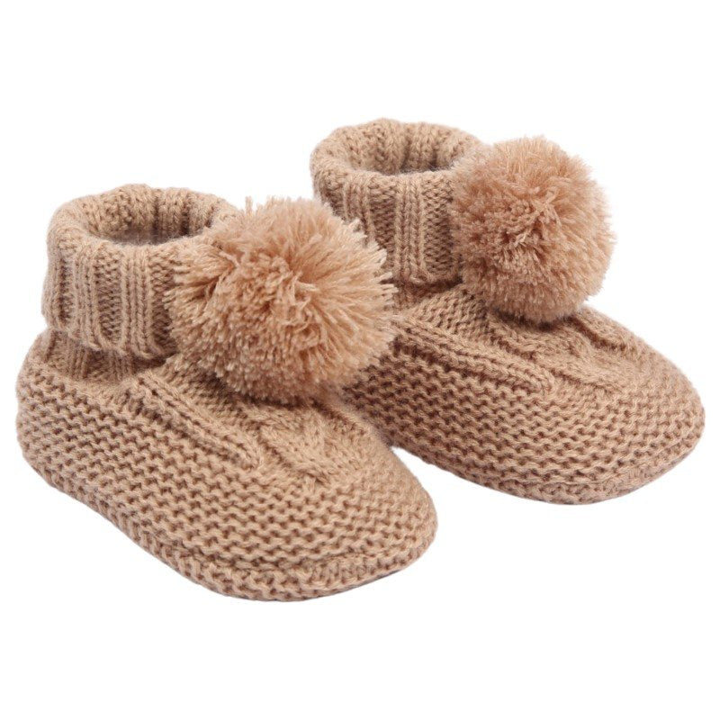 Babies Cable Knit Pom Pom Bootees