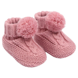 Babies Cable Knit Pom Pom Bootees