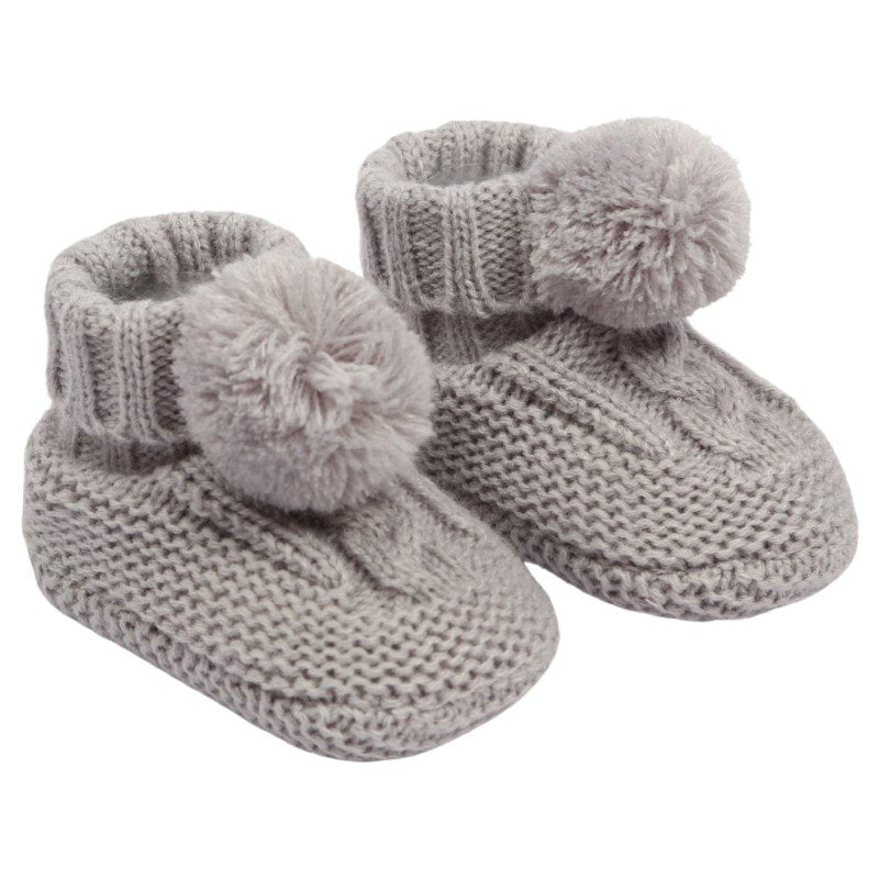 Babies Cable Knit Pom Pom Bootees