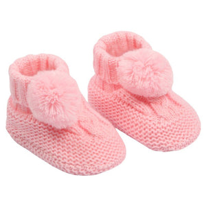 Babies Cable Knit Pom Pom Bootees