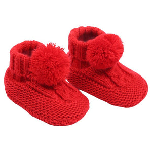 Babies Cable Knit Pom Pom Bootees