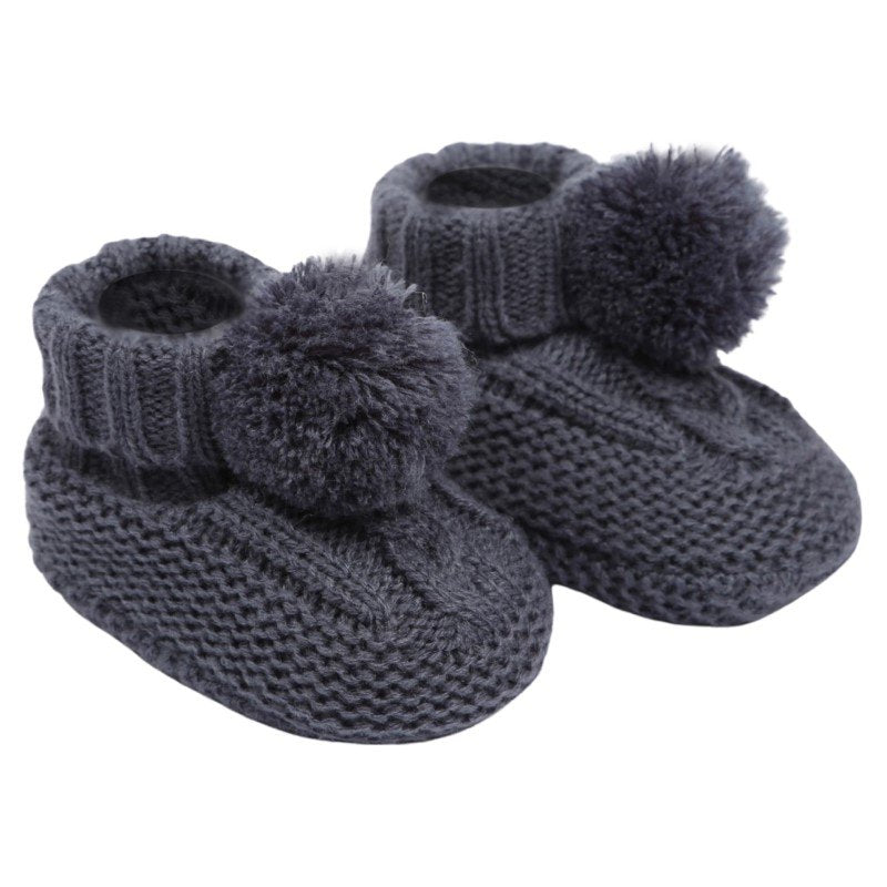 Babies Cable Knit Pom Pom Bootees