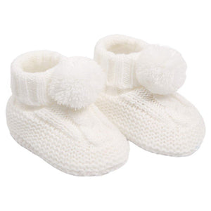 Babies Cable Knit Pom Pom Bootees