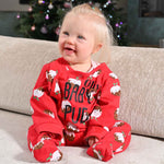 Babies unisex personalised family christmas BABY PUD sleepsuit