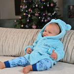 Load image into Gallery viewer, Lulabay baby boys personalised teddy bear ear super soft hooded dressing gown
