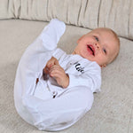 Load image into Gallery viewer, Babies personalised football theme sleepsuit
