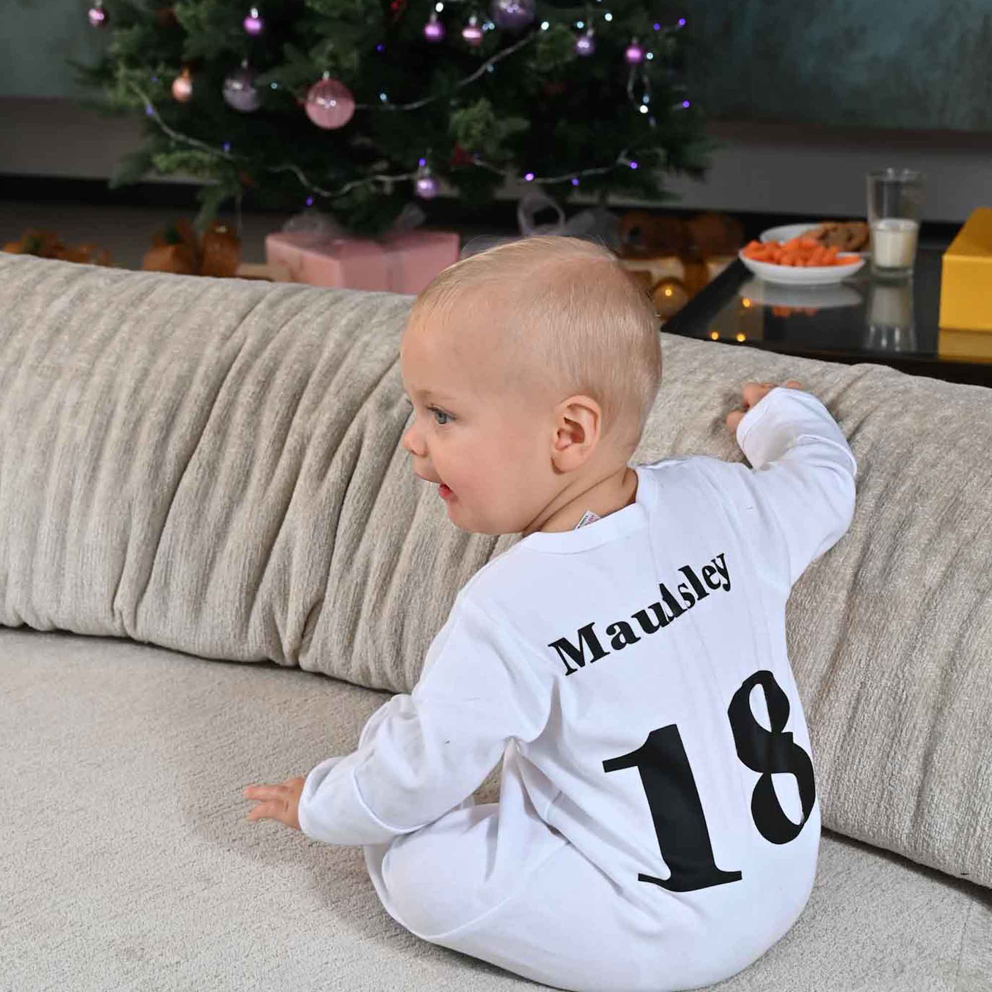 Babies personalised football theme sleepsuit