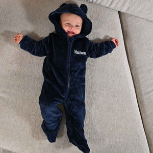 Lulabay baby boys personalised teddy bear ear super soft pramsuit