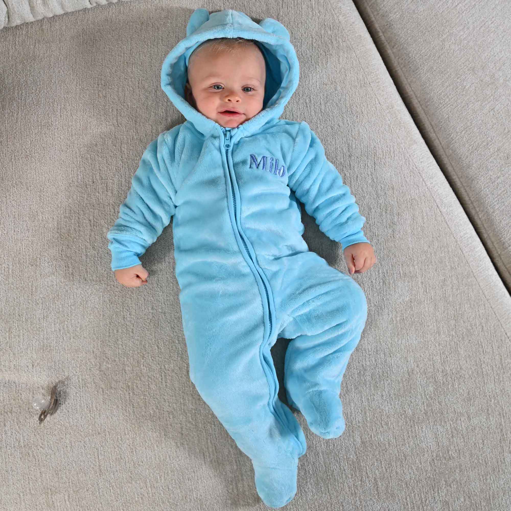 Lulabay baby boys personalised teddy bear ear super soft pramsuit