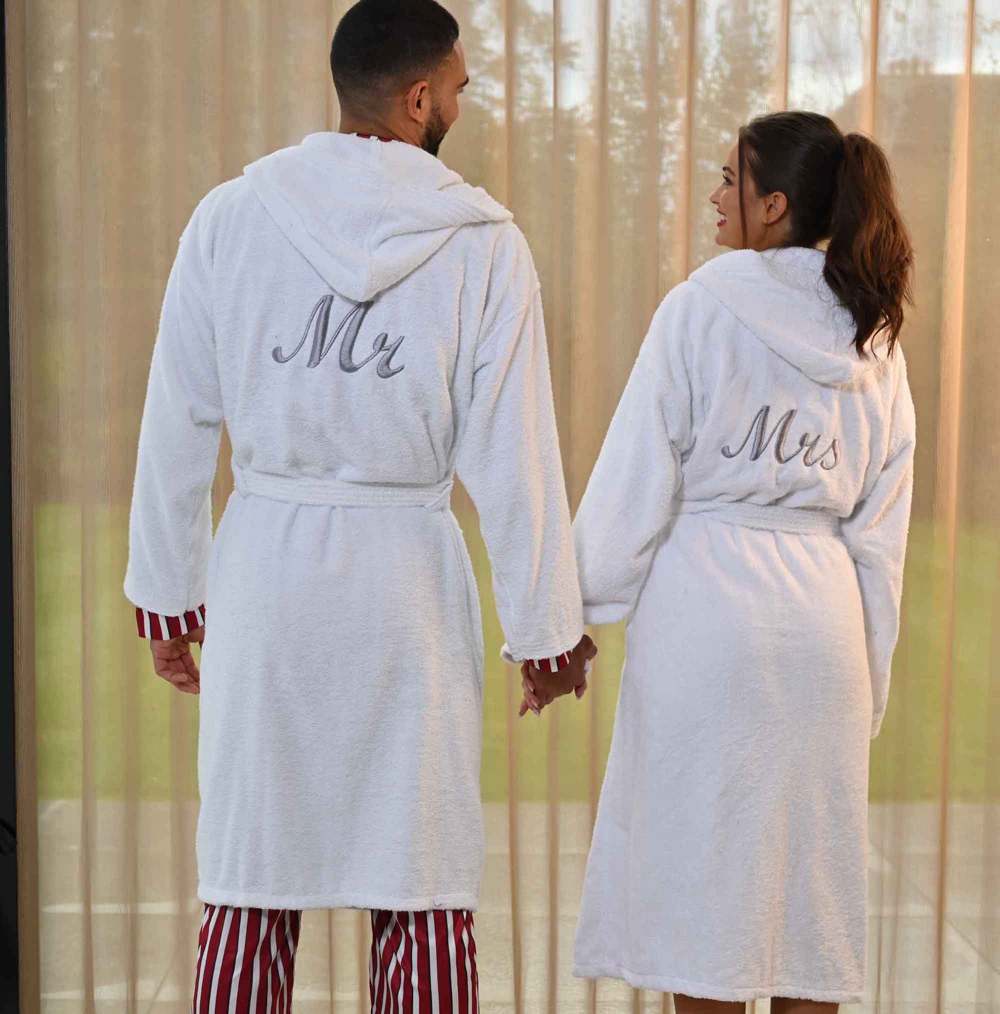 Mr Mrs Personalised Luxury Terry Towelling Hooded Robes Lulabay