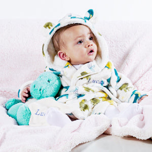 Lulabay baby boys personalised dinosaur print dressing gown and bear slippers gift set