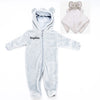 Babies unisex personalised pramsuit and elephant comforter gift set