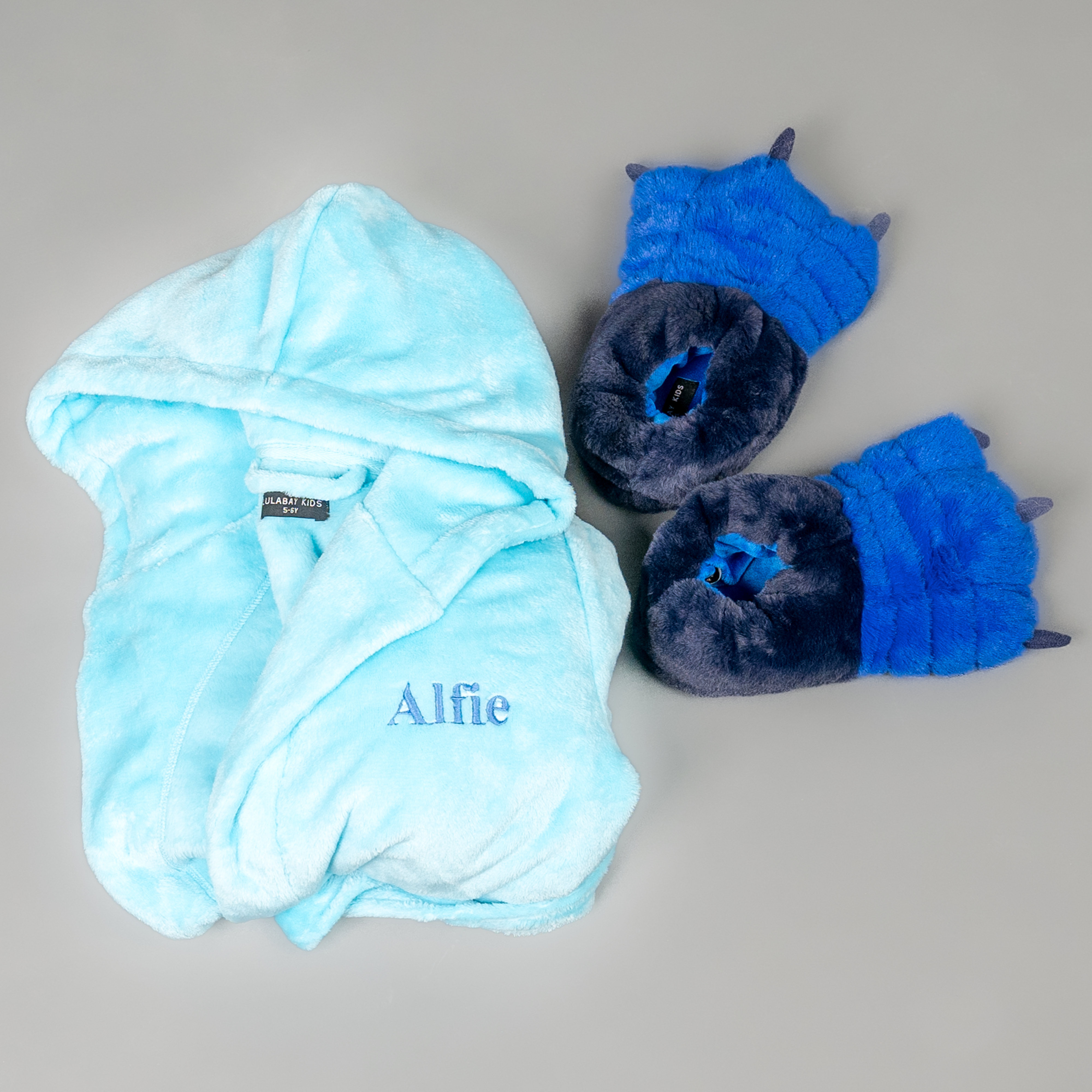 Lulabay boys personalised hooded dressing gown and monster slippers gift set