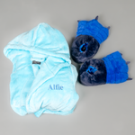 Load image into Gallery viewer, Lulabay boys personalised hooded dressing gown and monster slippers gift set
